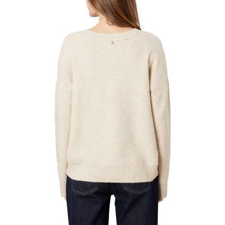 Pull écru uni avec une coupe droite et des manches longues - Image 2