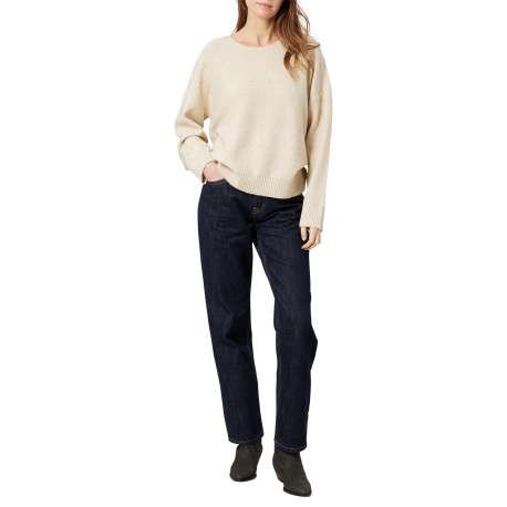 Pull écru uni avec une coupe droite et des manches longues - Image 3