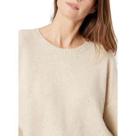 Pull écru uni avec une coupe droite et des manches longues - Image 4
