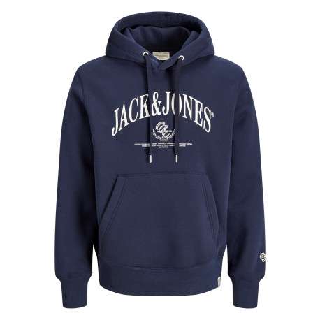 Sweat marine à imprimé avec une coupe droite et un col à capuche