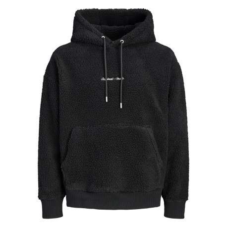 Sweat noir uni avec une coupe droite et pourvu d'un col à capuche