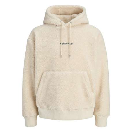 Sweat écru uni avec une coupe droite et pourvu d'un col à capuche
