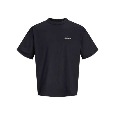 T-shirt en coton noir à imprimé avec une coupe droite et un col rond