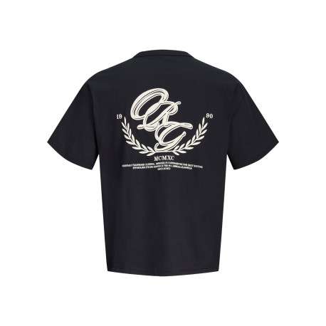 T-shirt en coton noir à imprimé avec une coupe droite et un col rond - Image 2