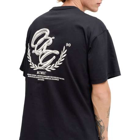 T-shirt en coton noir à imprimé avec une coupe droite et un col rond - Image 5