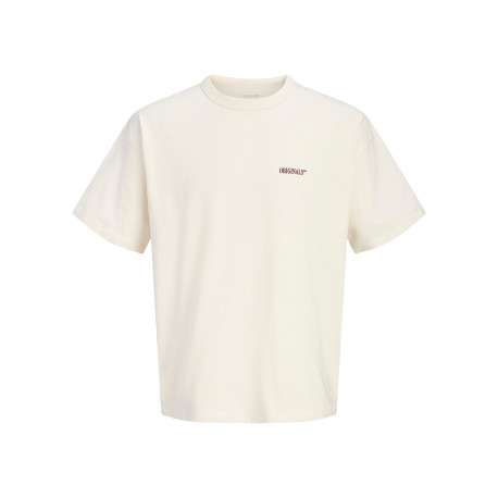 T-shirt en coton écru uni imprimé une coupe droite et un col rond