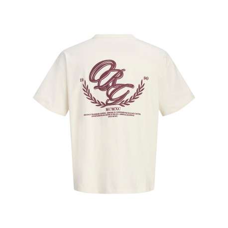 T-shirt en coton écru uni imprimé une coupe droite et un col rond - Image 2