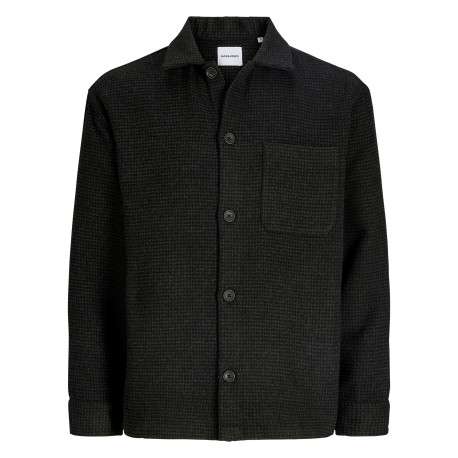 Chemise noire unie coupe droite col à revers et à manches longues