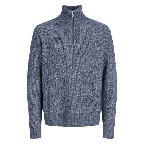 Pull bleu uni avec une coupe droite et des manches longues