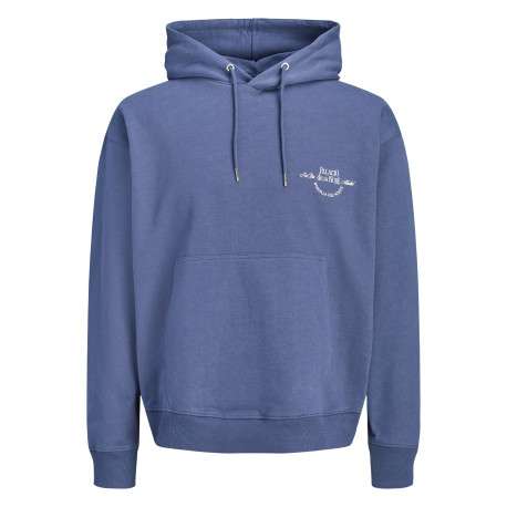 Sweat en coton mélangé bleu à imprimé avec une coupe droite et une capuche