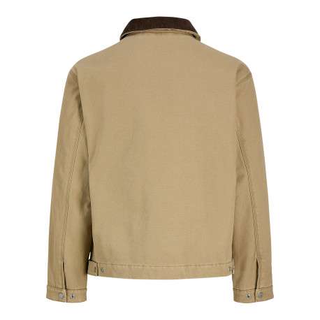 Blouson en coton beige uni avec une coupe droite et un col à revers - Image 2