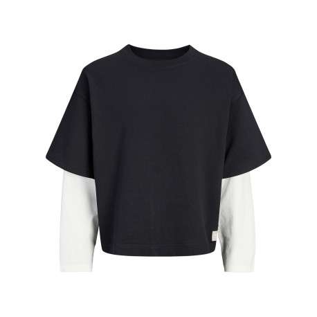 T-shirt en coton noir en superposition 2 en 1 avec une coupe droite