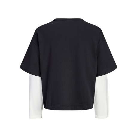 T-shirt en coton noir en superposition 2 en 1 avec une coupe droite - Image 2
