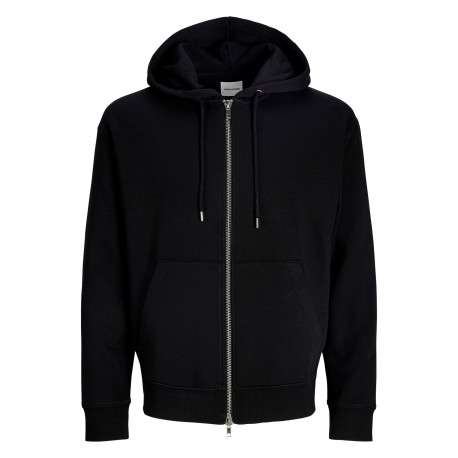Sweat zippé en coton mélangé noir uni avec une coupe droite et une capuche