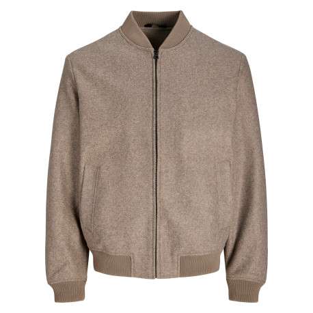 Bomber taupe uni avec une coupe ajustée et un col montant
