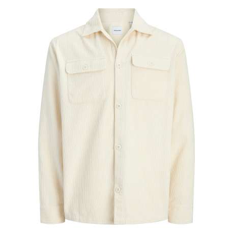 Chemise en coton écrue unie avec une coupe droite et un col à revers