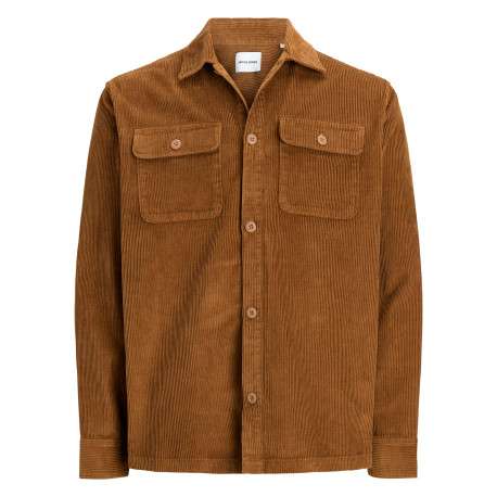 Chemise en coton camel unie avec une coupe droite et un col à revers