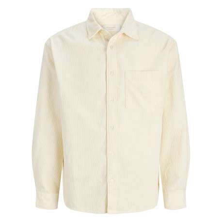 Chemise en coton écrue unie avec une coupe droite et un col à revers