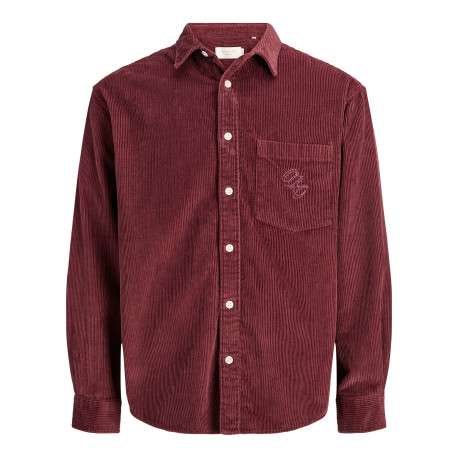Chemise en coton bordeaux unie avec une coupe droite et un col à revers