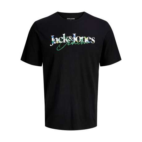 T-shirt en coton noir à imprimé avec une coupe droite et un col rond