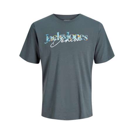 T-shirt en coton gris à imprimé avec une coupe droite et un col rond