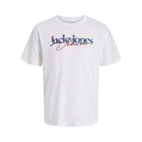 T-shirt en coton blanc à imprimé avec une coupe droite et un col rond