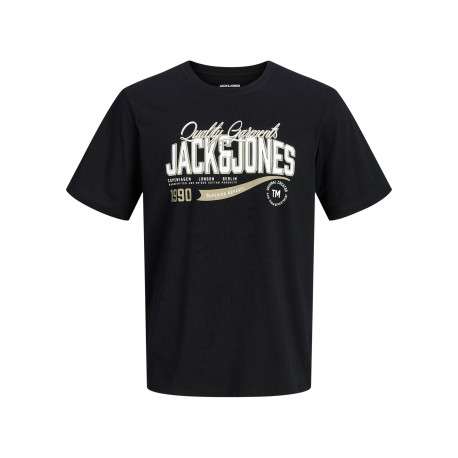 T-shirt en coton biologique noir à imprimé avec une coupe droite et un col rond