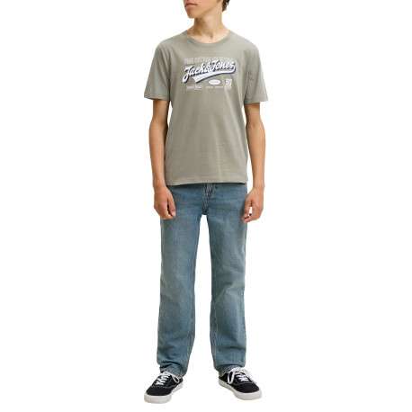 T-shirt en coton biologique kaki à imprimé avec une coupe droite et un col rond - Image 4