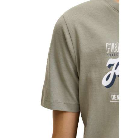 T-shirt en coton biologique kaki à imprimé avec une coupe droite et un col rond - Image 6