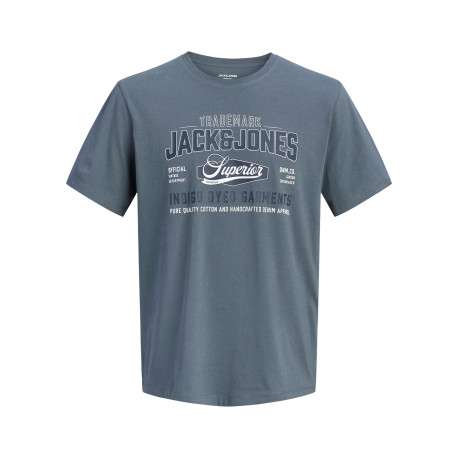 T-shirt en coton biologique indigo à imprimé avec une coupe droite