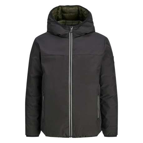 Blouson noir uni avec une coupe droite et un col à capuche