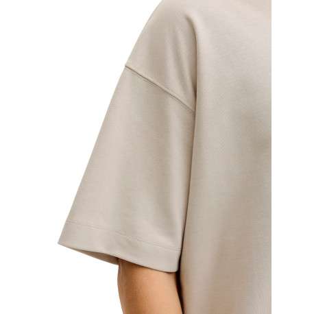T-shirt beige uni avec une coupe droite et des manches courtes - Image 4