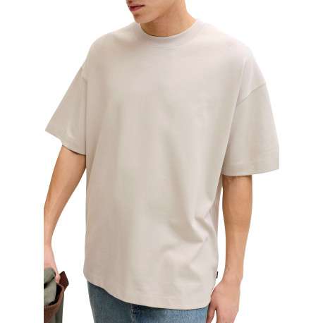 T-shirt beige uni avec une coupe droite et des manches courtes - Image 6