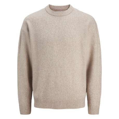 Pull beige uni avec une coupe droite et des manches longues