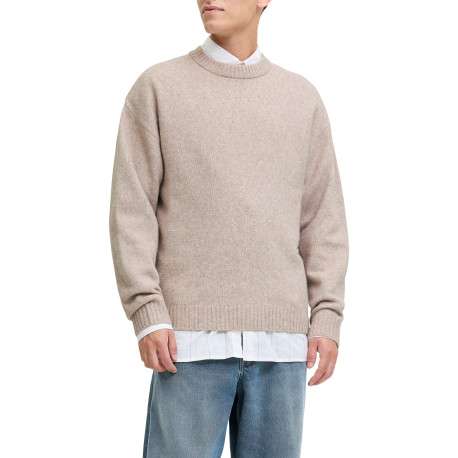 Pull beige uni avec une coupe droite et des manches longues - Image 3