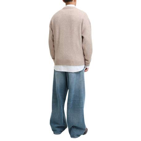 Pull beige uni avec une coupe droite et des manches longues - Image 4