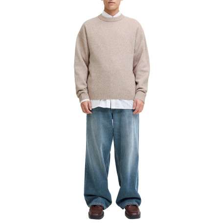 Pull beige uni avec une coupe droite et des manches longues - Image 5