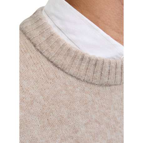 Pull beige uni avec une coupe droite et des manches longues - Image 6
