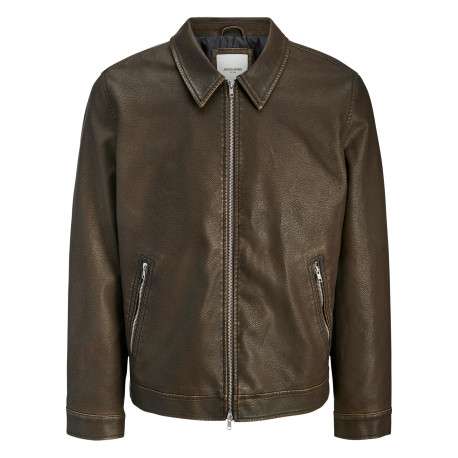 Blouson chocolat uni avec une coupe droite et un col à revers
