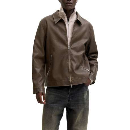 Blouson chocolat uni avec une coupe droite et un col à revers - Image 2