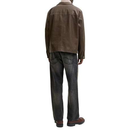 Blouson chocolat uni avec une coupe droite et un col à revers - Image 3