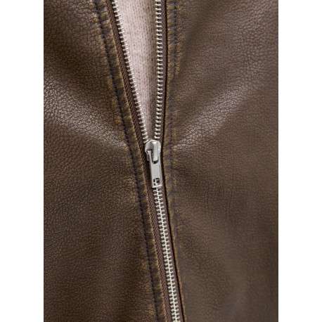 Blouson chocolat uni avec une coupe droite et un col à revers - Image 5