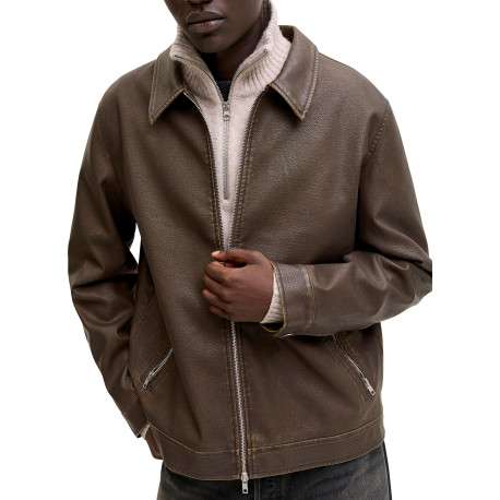 Blouson chocolat uni avec une coupe droite et un col à revers - Image 6