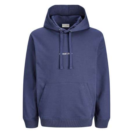 Sweat en coton mélangé bleu uni avec une coupe droite et une capuche