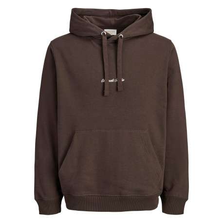 Sweat en coton mélangé marron uni avec une coupe droite et une capuche