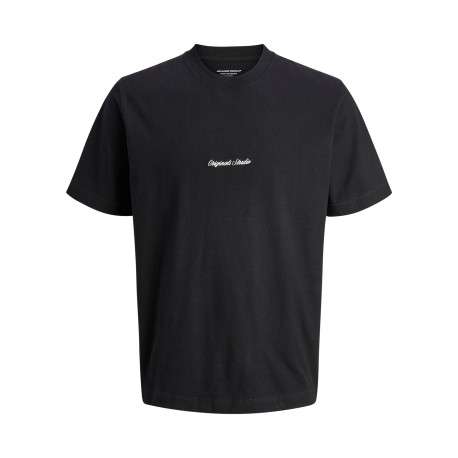 T-shirt en coton noir uni avec une coupe droite et un col rond