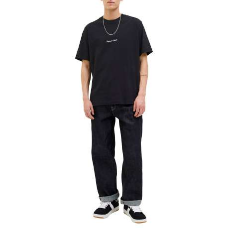 T-shirt en coton noir uni avec une coupe droite et un col rond - Image 2
