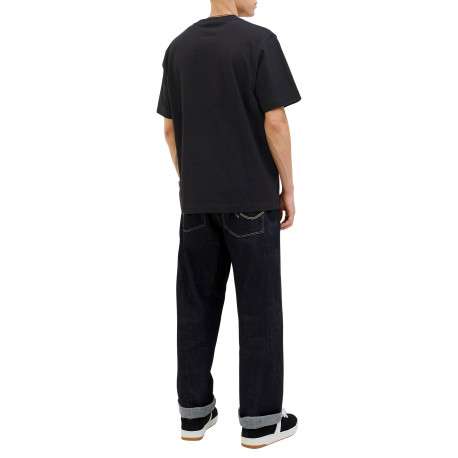 T-shirt en coton noir uni avec une coupe droite et un col rond - Image 3