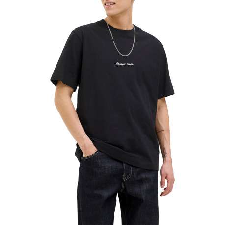 T-shirt en coton noir uni avec une coupe droite et un col rond - Image 4