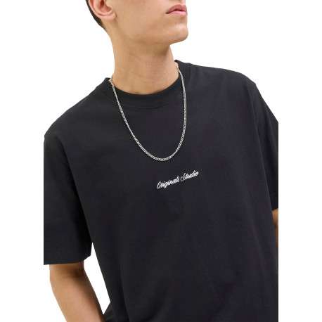 T-shirt en coton noir uni avec une coupe droite et un col rond - Image 5